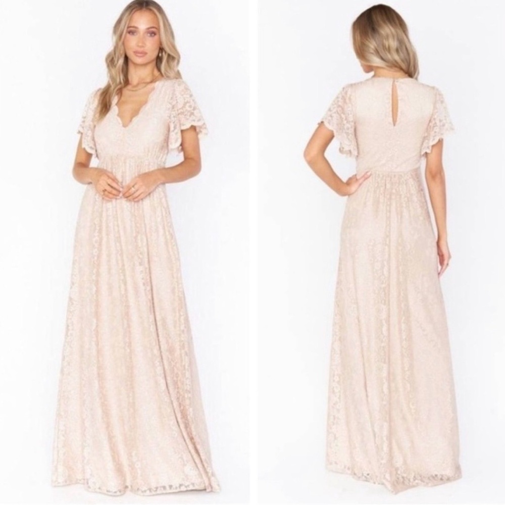 Show Me Your MuMu Sandra lace maxi dress Size 12 Champagne Wedding Bridesmaid